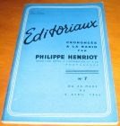 [R11335] Editoriaux prononcés à la radio par Philippe Henriot secrétaire d état à l information et à la propagande, Philippe Henriot